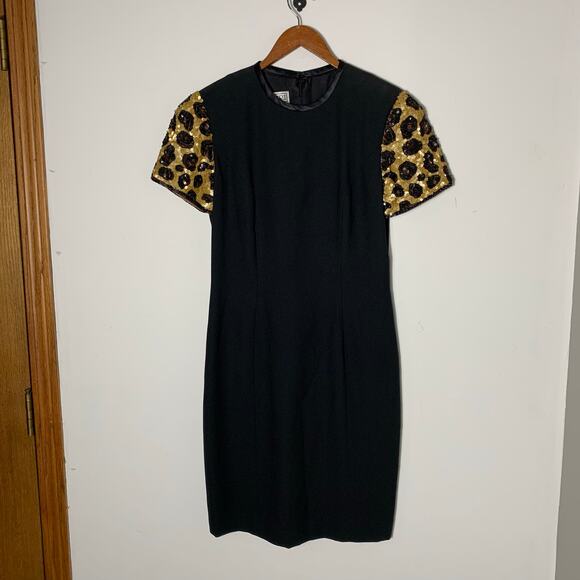 Womens Vintage A.J. Bari dress black with leopard sequined sleeves, size 4 EUC! - Picture 1 of 3